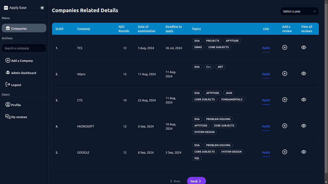 ApplyEase - A Comprehensive Placement Management System